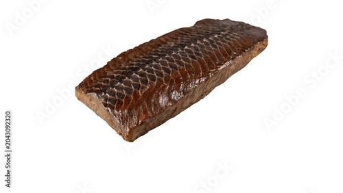 Tableau sur toile Piece of dried meat or traditional jerky snack piece food object on transparent
