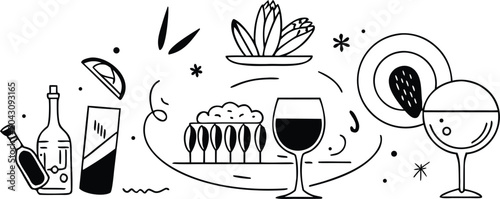 Tableau sur toile Wine and cheese night with cake and garnish