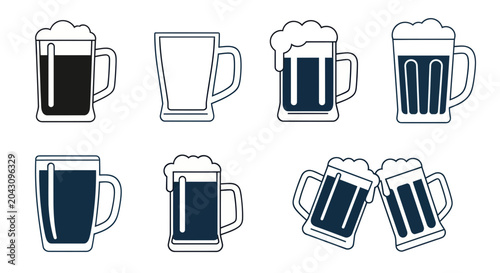 Fotografie Eight Beer Mugs with Foamy Tops.