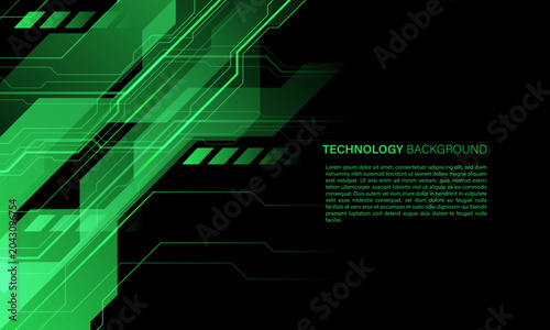 Abstract green circuit board technology connected lines electronics elements computer motherboard digital on black background vector