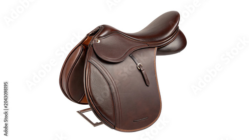 Canvastavla Professional brown leather equestrian horse riding saddle gear object isolated o