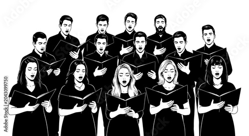 Foto Group of people singing together harmoniously.