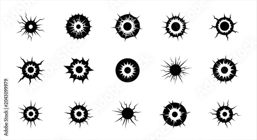 Schilderij op canvas Collection of black circular abstract designs.