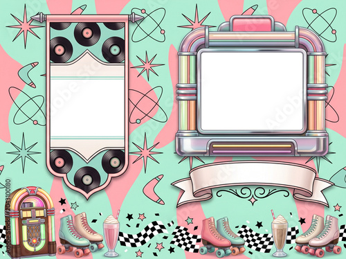Retro music template png frame 