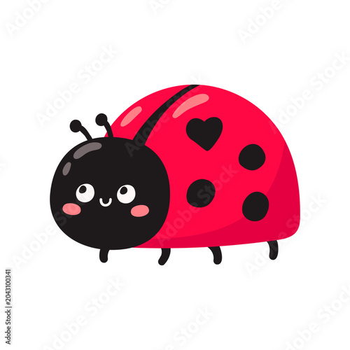 Cute kawaii ladybug on white background