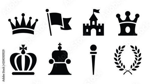 Bilde på lerret Graphic set of imperial symbols featuring crowns castles flags and wreaths for design