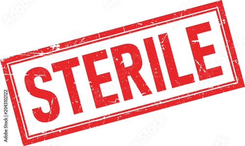 Foto Distressed red rubber stamp impression with the word sterile in bold white lette
