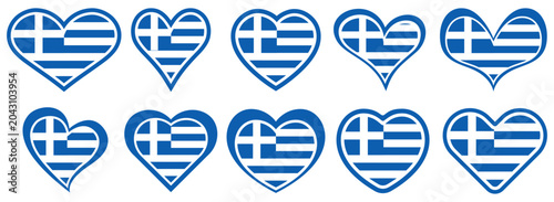 Collections Greece flag heart shaped icon set. Greece flag love symbol. Romantic Greece  flag badge emblem design vector illustration
