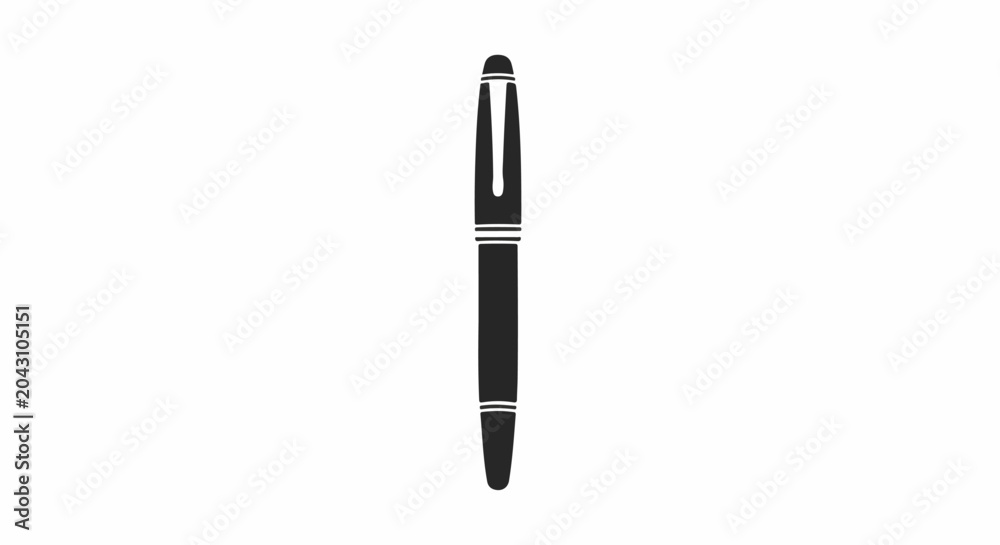 Fototapeta premium Silhouette of an elegant black writing instrument with a cap and clip