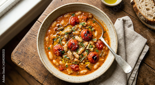 Chunky roasted tomato and white bean soup with rosemary