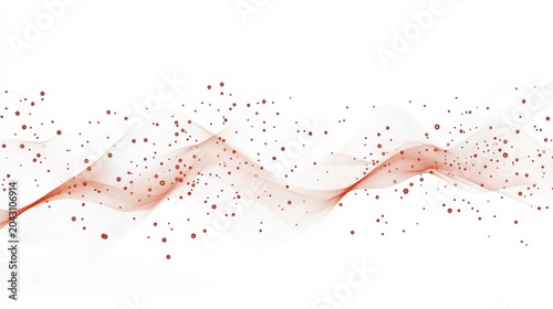 Abstract red wave with floating red dots and light effects isolated on a white background