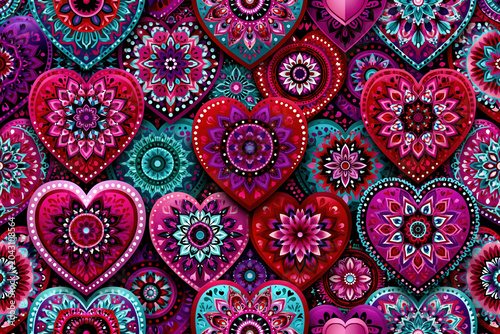 Colorful Decorative Heart Pattern Background for Valentine Design – AI Generative