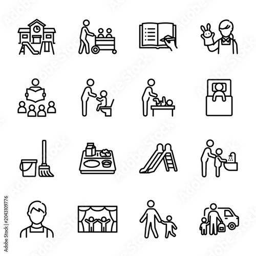 Simple Icon Set Kindergarten Teachers, Nursery Schools and Kindergartens