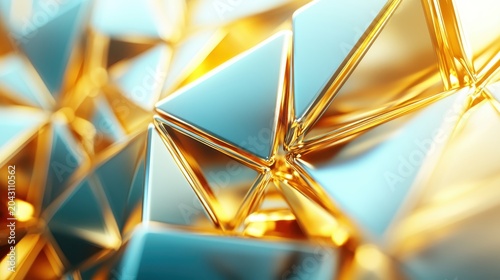 Abstract gold and teal geometric triangles forming interconnected patterns representing financial investment and wealth growth.
