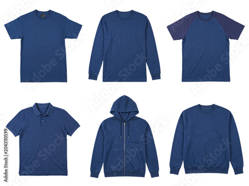 Fotografía Collection of blank dark blue casual apparel on transparent background for product mockups