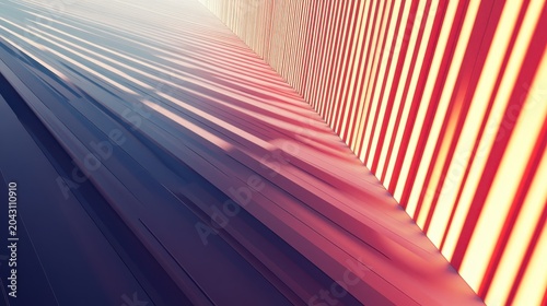 Geometric architectural design with dynamic light and shadow patterns, highlighting modern lines and textures
