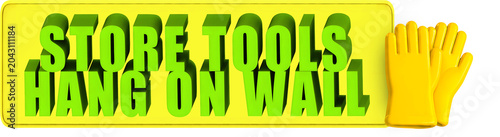 Canvastavla Store Tools,Hang On Wall , 3d text over a yellow rounded rectangular banner and