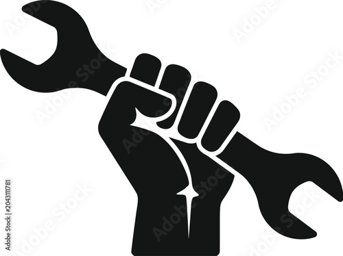 Obraz na plátně A raised black fist clutching a wrench, symbolizing labor, strength, protest, and solidarity for working-class rights