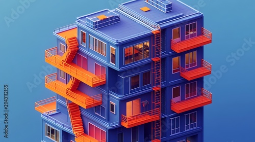 Modular stacked office building with colorful balconies