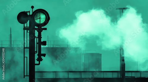 Industrial air pollution with a dramatic haze effect measured by a monitoring station on a cloudy sky background