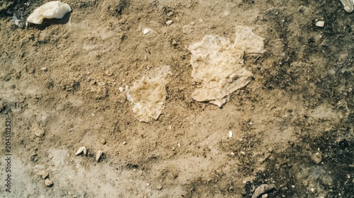 Microplastic Contamination Scattered Across a Sandy Beach Shoreline, Illustrating Environmental Pollution