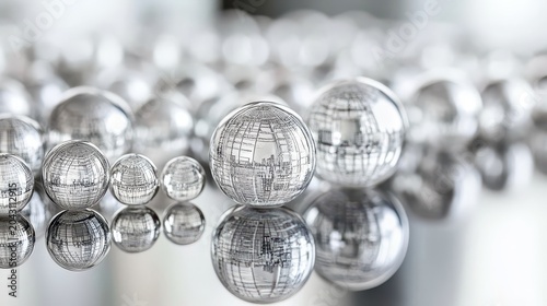 Reflective Silver Spheres Mimicking Growth and Market Trends, Showcasing Financial Concepts