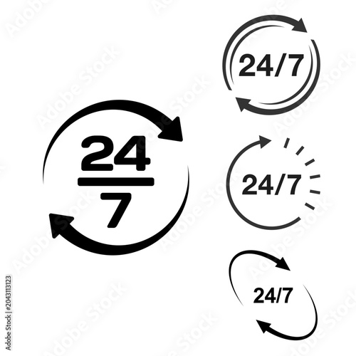 Φωτογραφία 24/7 Support Icon Silhouette Collection Isolated on White Background