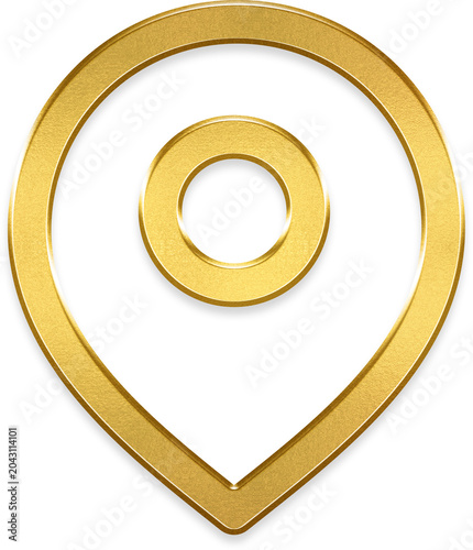 Metallic gold textured location pin icon 3d embossed graphic design