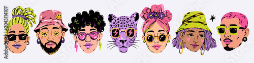 Bild auf Leinwand Vector avatar set of cool people and leopard character