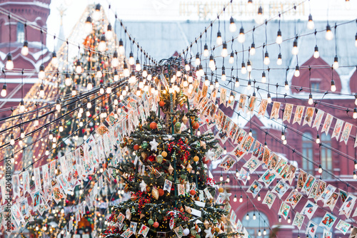Canvas Print View of Red Square with a New Year's tree