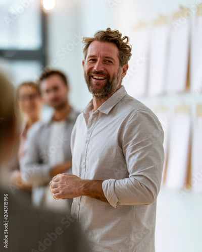 Smiling Business Presenter Leading a Team Workshop