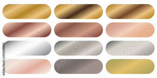 Collection of gold silver bronze and rose gold gradient texture background vector