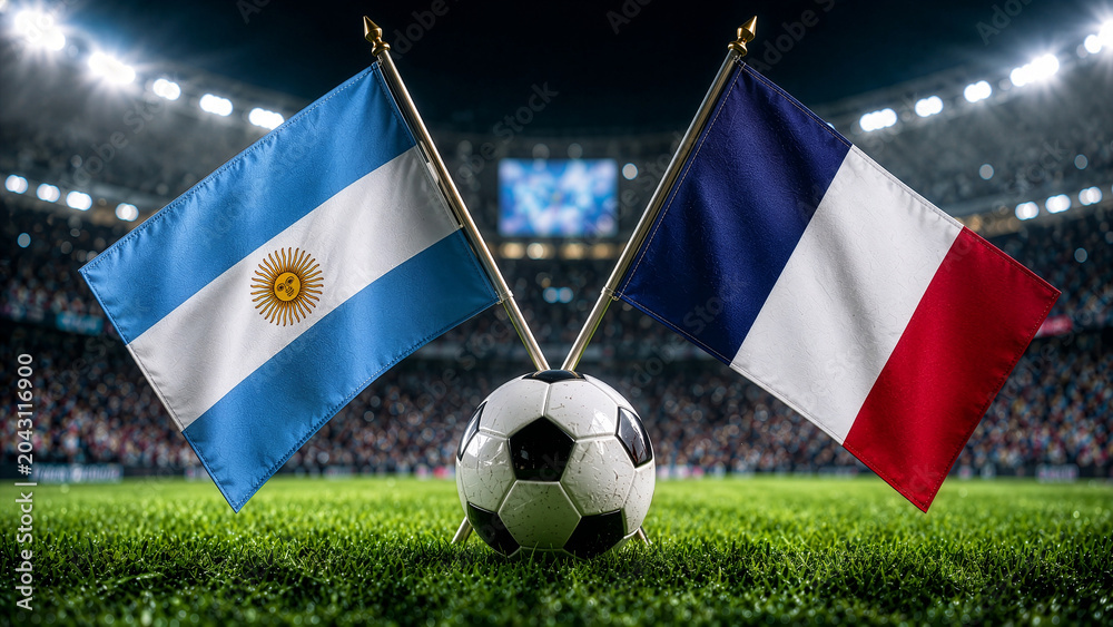Fototapeta premium Argentina vs France Football Match Concept with National Flags