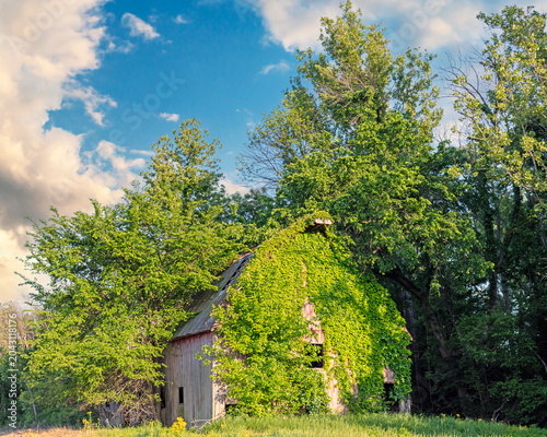 Canvastavla Scenic rural landscape with a rundown barn in northern Missouri countryside