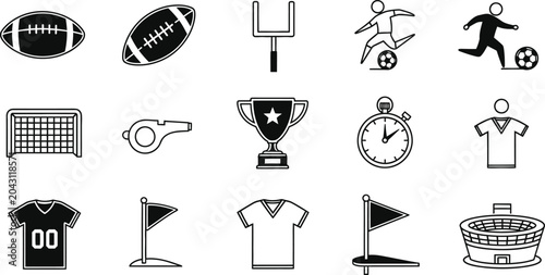 Bild auf Leinwand American football soccer sport vector icon set, stadium trophy