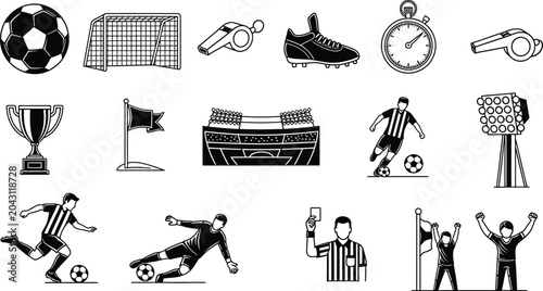 Fotografie Football soccer elements set vector silhouettes, and icons for tournament