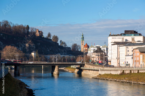 Buildings around Salzach river near the old town, Altstadt Salzburg, Austria