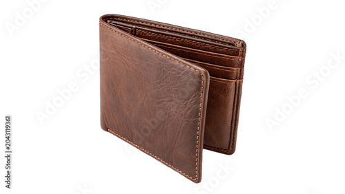 Classic brown leather wallet purse personal finance accessory object isolated on transparent background PNG cut out