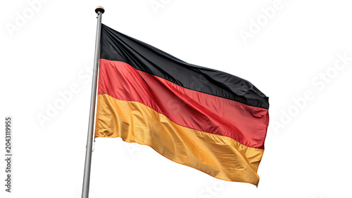 Fotografía National flag of Germany waving on a metallic silver flagpole isolated on transp