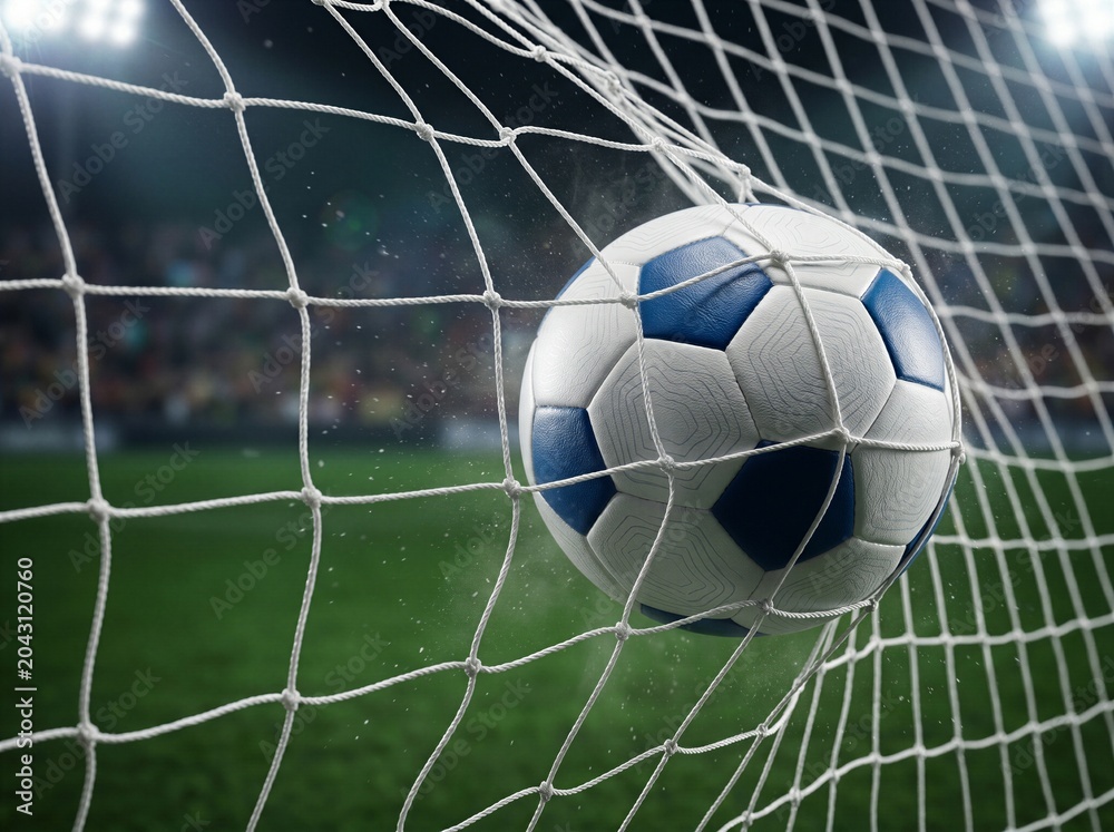 Fototapeta premium Soccer ball hitting the back of the net