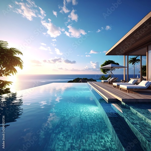 A serene infinity pool overlooking the ocean at sunset (484)