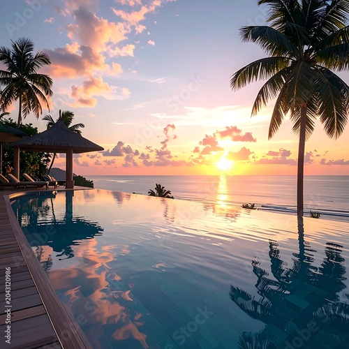 A serene infinity pool overlooking the ocean at sunset (459)