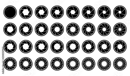 Photos Photography Lens Diaphragm Aperture Icons Pack with Optical Shutter Elements Vec