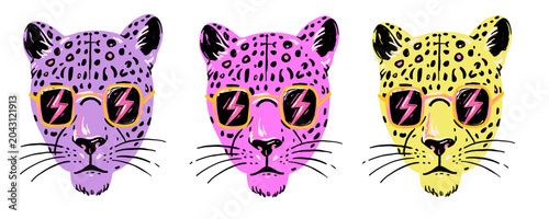 Photography Vector illustration pack of cool leopard characters in sunglasses