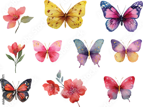 set of colorful butterflies isolated