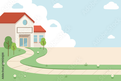 Pastel Back to School Garden Background with Copy Space Flat Vector Illustration.