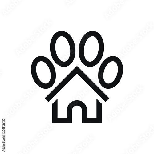 Paw Print House Icon Black and White