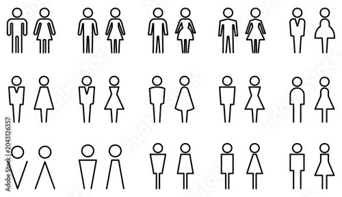 男女トイレピクトグラムセット、トイレマークアイコンのベクター素材