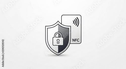 NFC security icon, shield with lock, wireless payment symbol, secure access logo