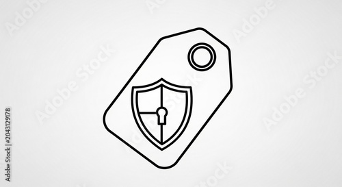 Security icon, shield symbol, protection sign, safety label, black line art